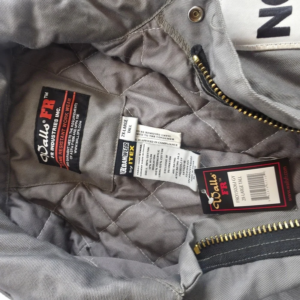 Walls FR Insulated Coveralls Mens 2XL Tall Gray Nomac Flame Resistant Workwear